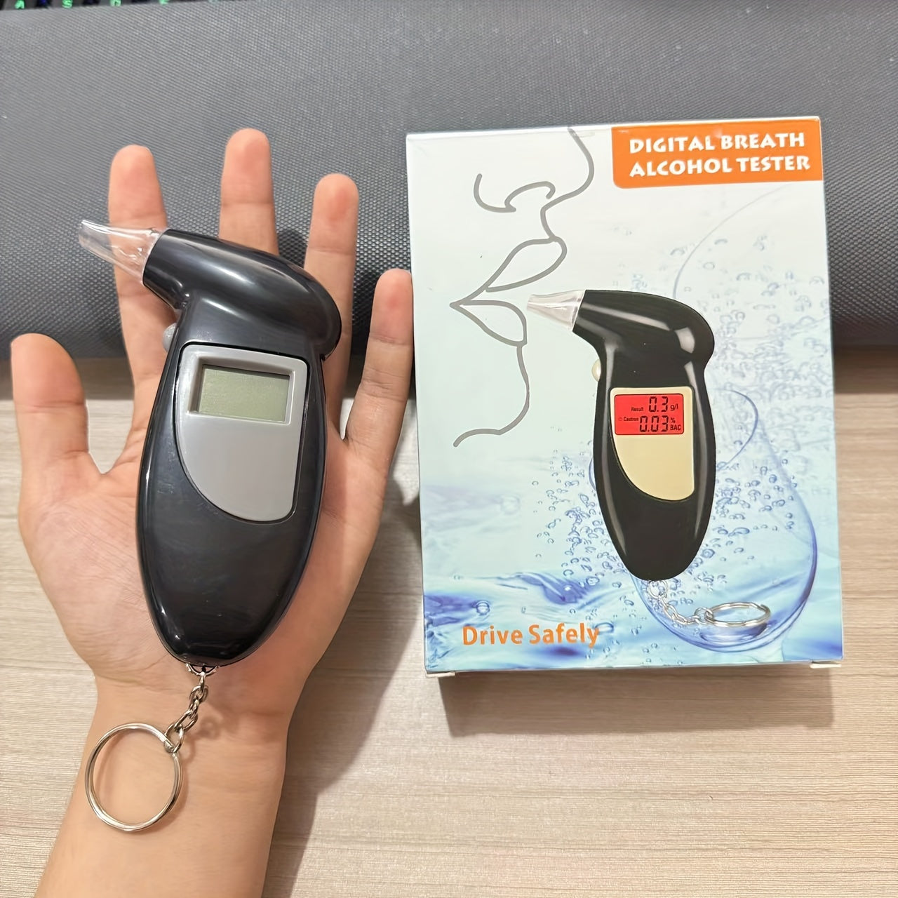 Portable digital breathalyzer for blood alcohol content testing, battery not included, suitable for home use and medical checks. Ideal for monitoring medication effects.