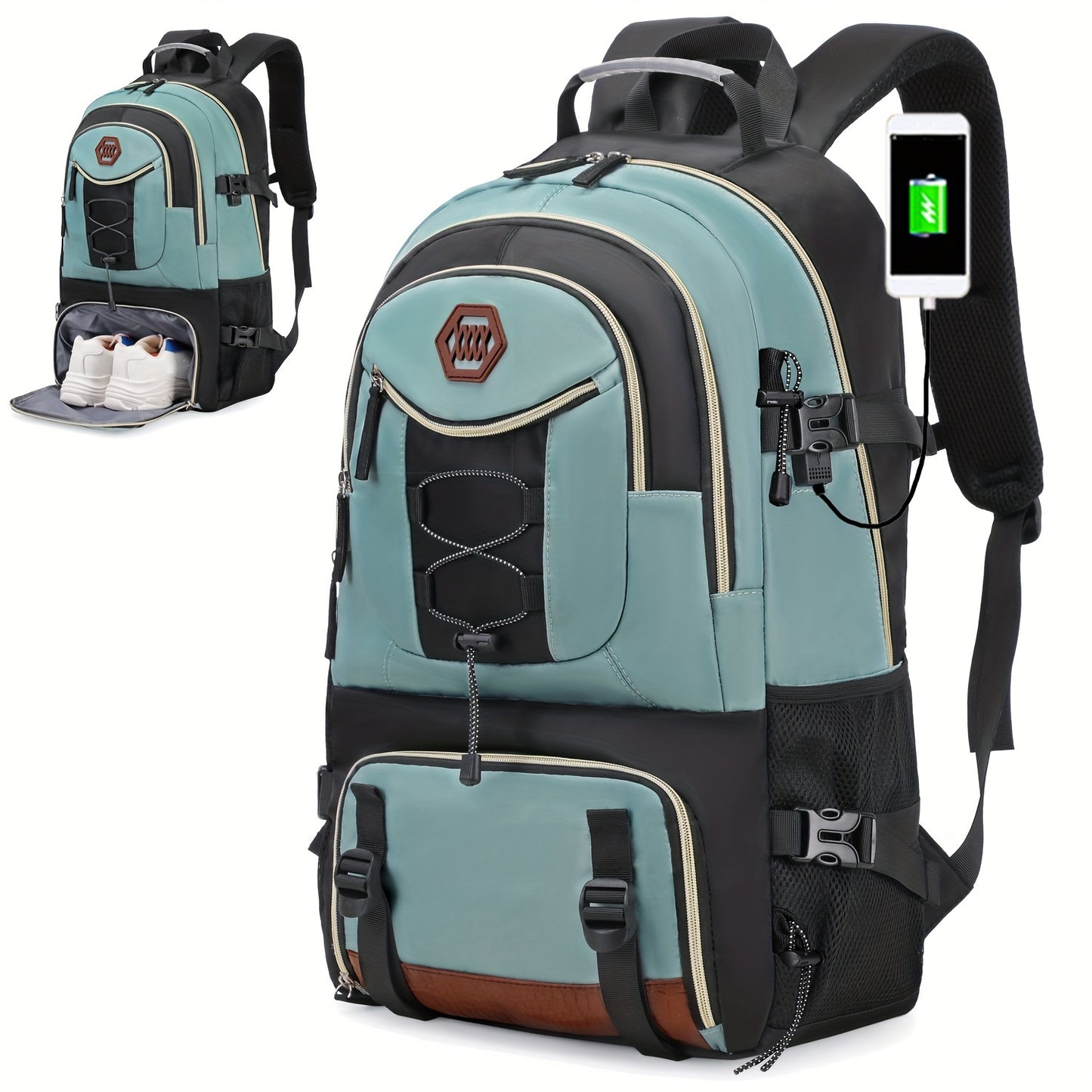 Large capacity outdoor travel backpack with 17-inch laptop compartment, suitable for men and women for sports camping.