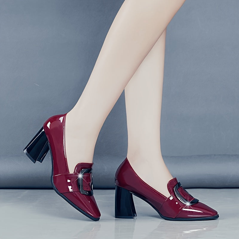 Buckle detail pumps with pointed toe, high heels, ideal for office wear.