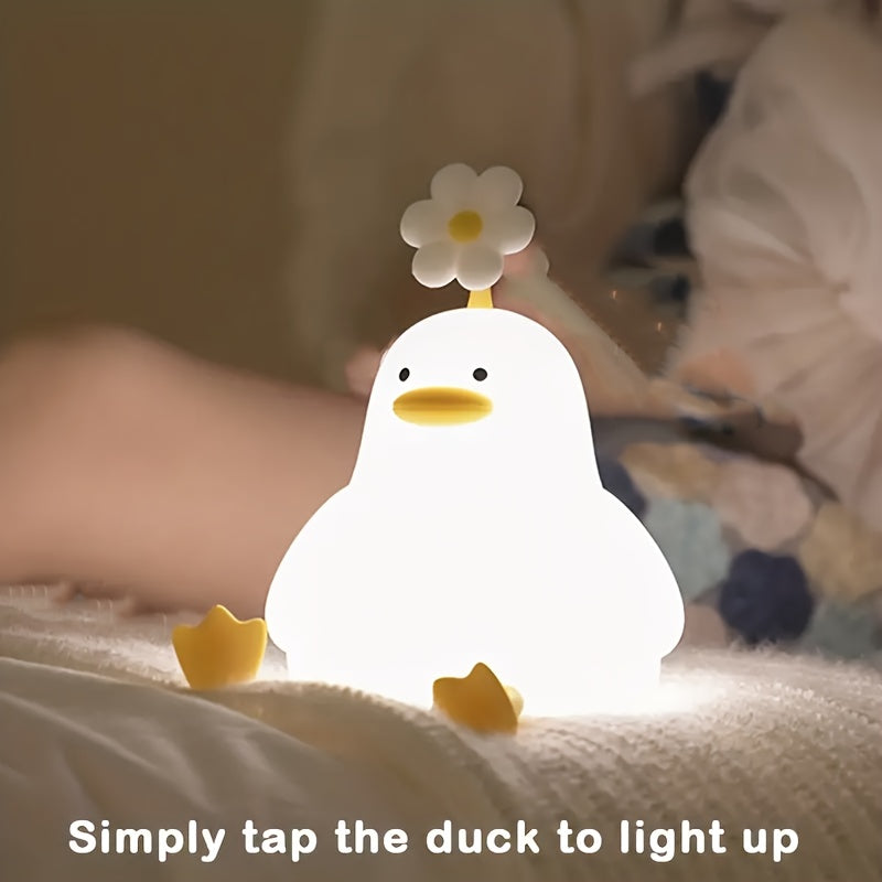 Charming Flower Duck LED Night Light - Rechargeable with Adjustable Brightness, Ideal for Setting a Relaxing Bedroom Ambiance & Thoughtful Gift Option