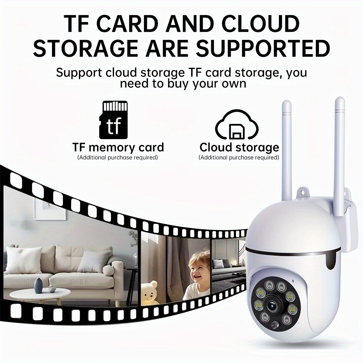 Indoor Use 1080P HD WiFi Security Camera Featuring Night Vision, Motion Detection, USB Power, App Control, 2-Way Audio, and PTZ Function