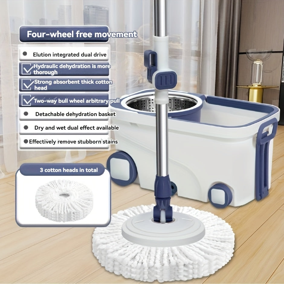 One-piece Rotating Mop and Bucket Set with 4 Wheels, featuring a Liquid Dispenser, Wringer Set, and 360-Degree Rotating Mop Bucket for Floor Cleaning and Mopping. This Household Rotating Mop, also known as a Lazy Mop or Dust Mop, is suitable for both wet