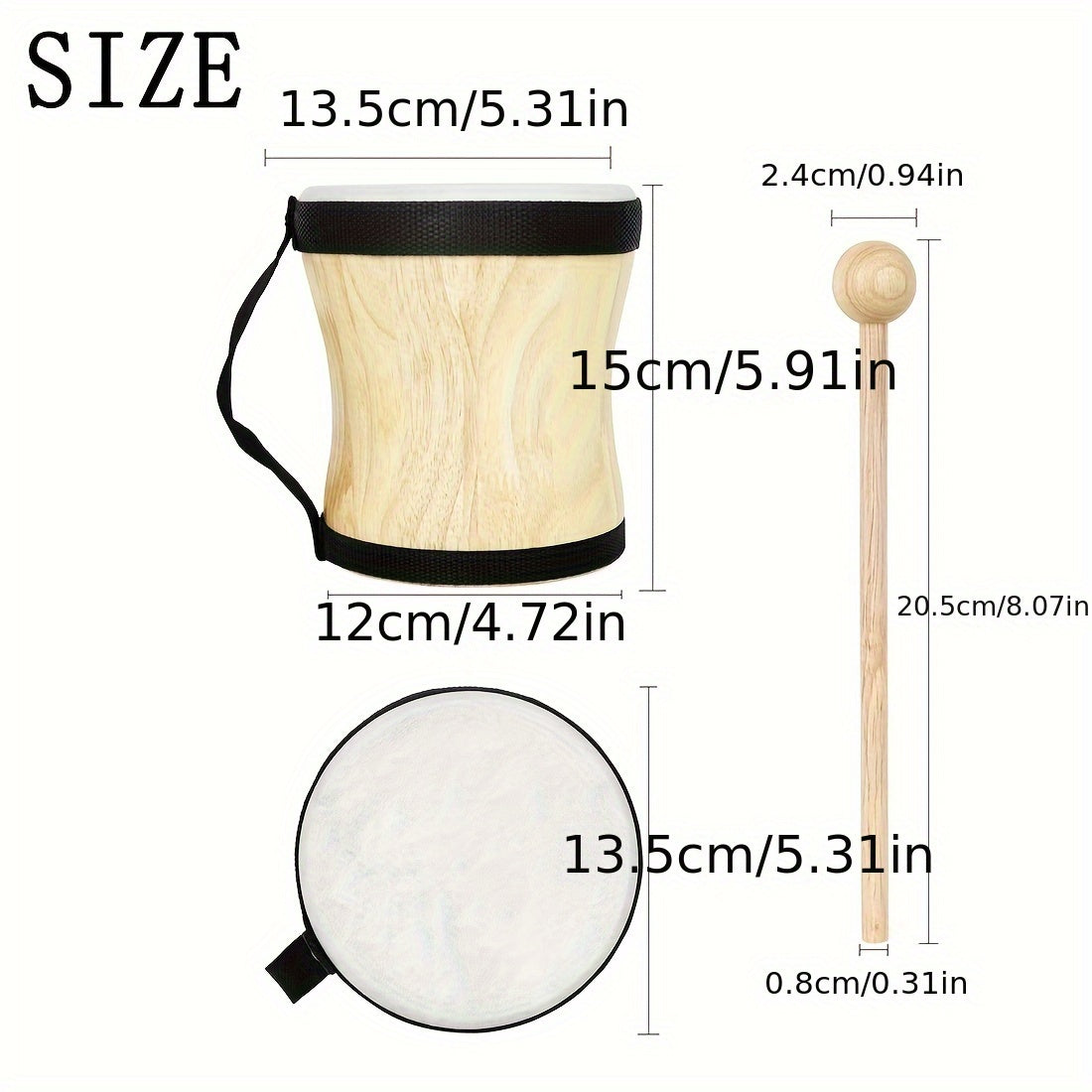 Professional Hand Drum with Sheepskin Head and Wooden Percussion Instrument, Ideal for Music Enthusiasts and Gifts, Includes Drumsticks, Suitable for Ages 14+