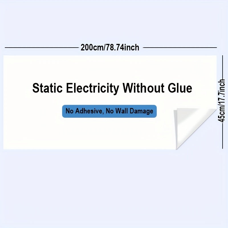 Electrostatic whiteboard roll for writing, drawing, and graffiti on office and home walls. Washable, removable, and protective decoration.