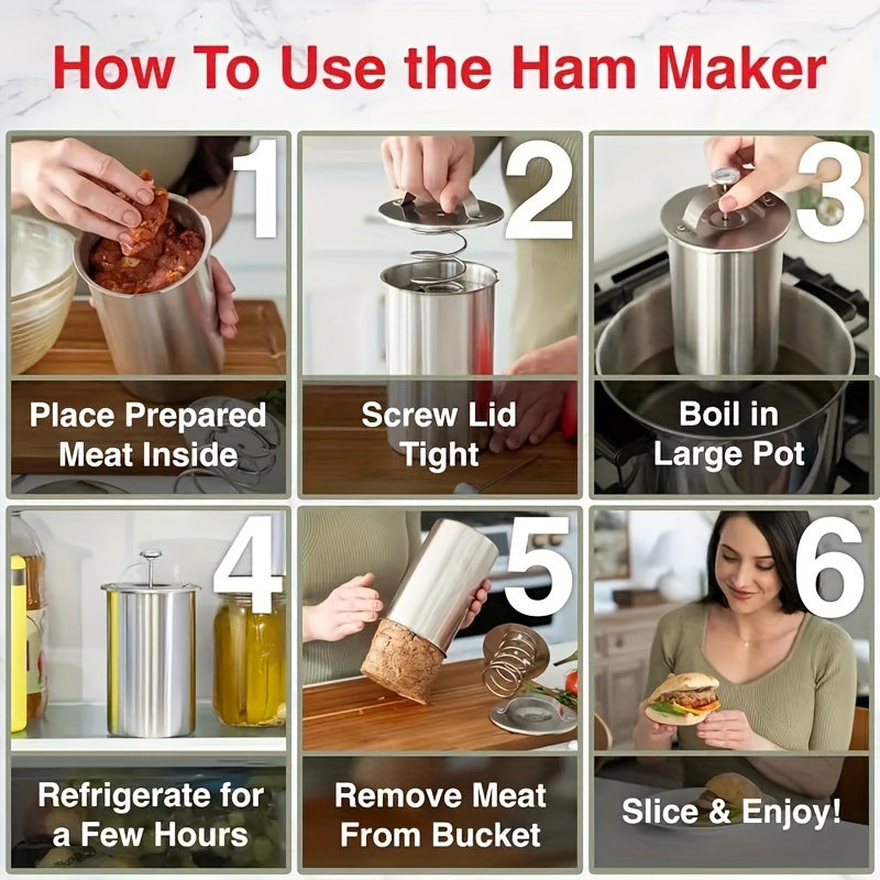 Newly Designed Stainless Steel Meat Smasher with Built-in Thermometer and Meat Pressing Bucket - Perfect for Home Kitchen Use, Cooking Tools and Accessories - Includes Ham Machine