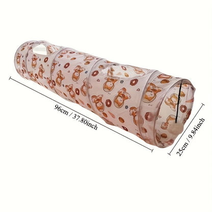 Foldable cat tunnel also suitable for dog training, storage, and interactive play with pet toys.