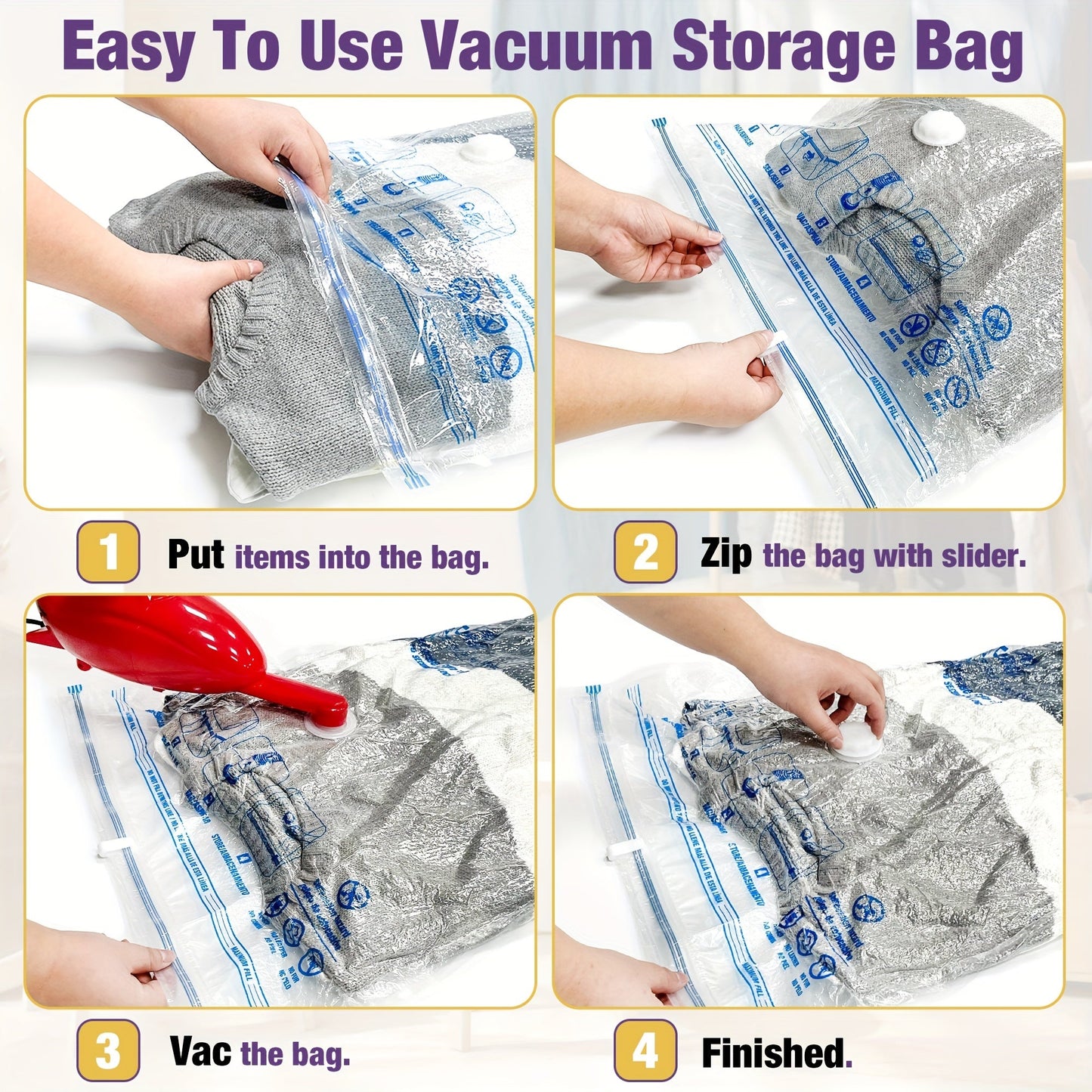 Vacuum Compression Storage Bags with Pump for Clothes, Sweaters, Blankets, Quilts - Space-Saving Organization Solution for Home, Travel, Dormitories, and College - Must-Have Travel and Storage Accessories