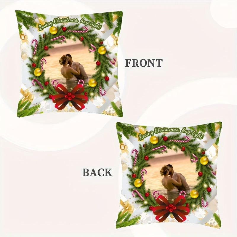 Personalized Christmas 1pc short plush pillowcase with your favorite photos of pets, friends, and family. Perfect for custom Christmas gifts, featuring a double-sided design for festive room decor. Pillow core not included.