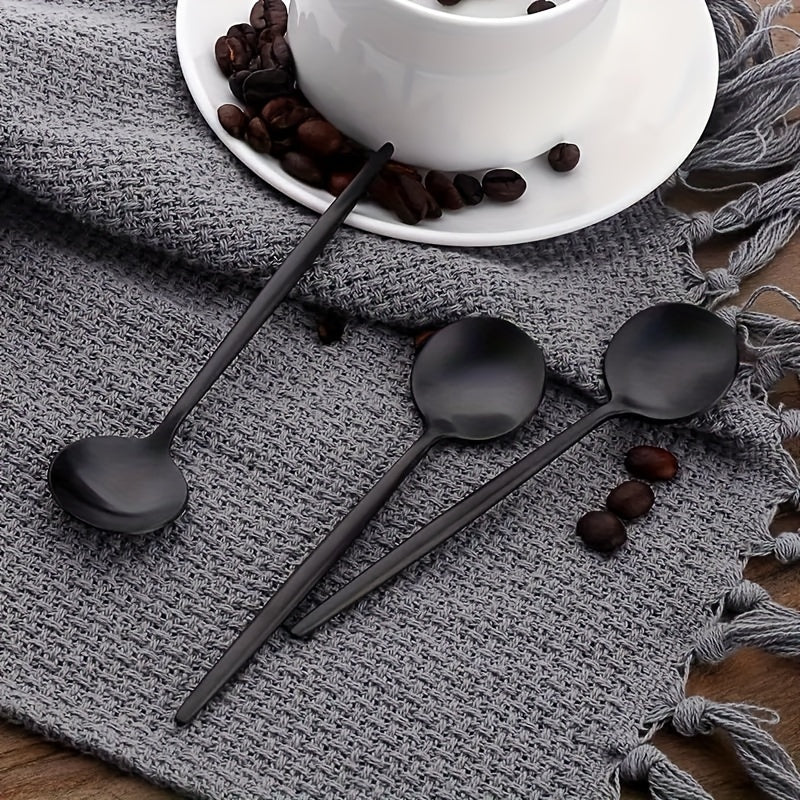 Set of 10 Black Stainless Steel Coffee Spoons: Ideal for Home, Restaurant, Kitchen; Dishwasher Safe - Great for Christmas, Halloween, Easter, Hanukkah, Thanksgiving