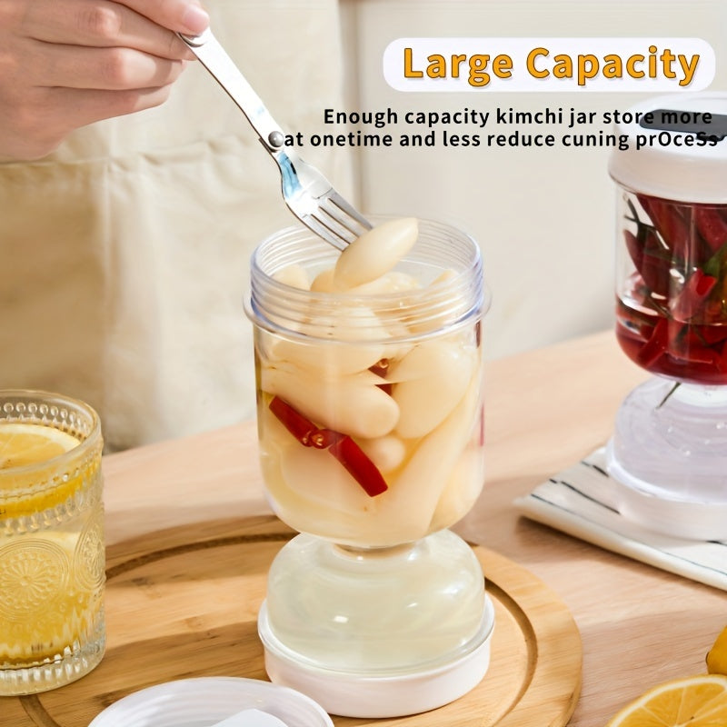 Reusable Plastic Food Storage Jar with Fork - Hand Wash Only - Ideal for Pickles, Olives & More - Sturdy and Leak-Proof