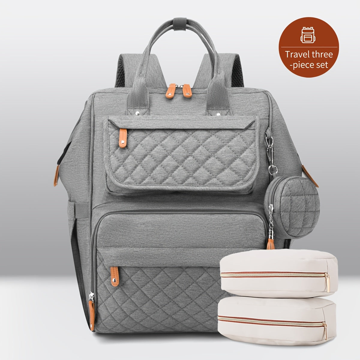 Portable mom storage backpack with large capacity and multiple compartments for diapers and milk bottles.