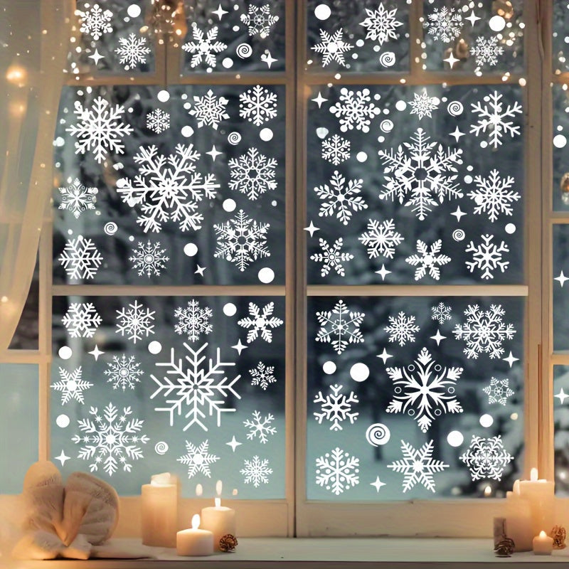 Set of 137 Christmas Snowflake Window Clings - PVC Static Stickers for Glass - No Power Required- Festive Decorations that can be Reused for Winter Decor in Home and at Parties