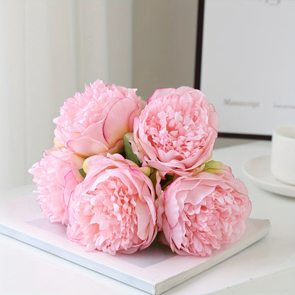 5 artificial white peonies with wire stems, 32cm in length, for various occasions like weddings, home decor, and holidays. Perfect for Valentine's Day, Mother's Day, and National Nurses Day.