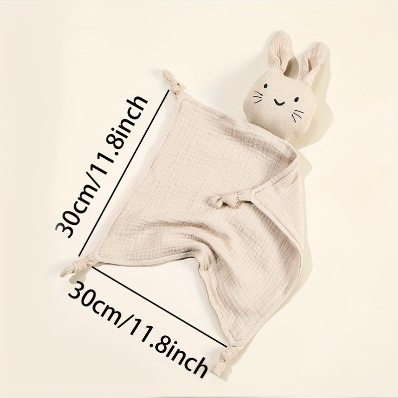 Muslin Blanket for Kids with Bunny Ear Teether - 29.97cm Square, Machine Washable, Solid Color Animal Companion made from Soft Gauze