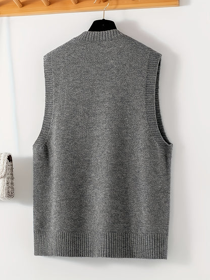 Chic sleeveless knit vest with side slits, round neck, viscose and polyester blend - hand wash or dry clean, long, backless.