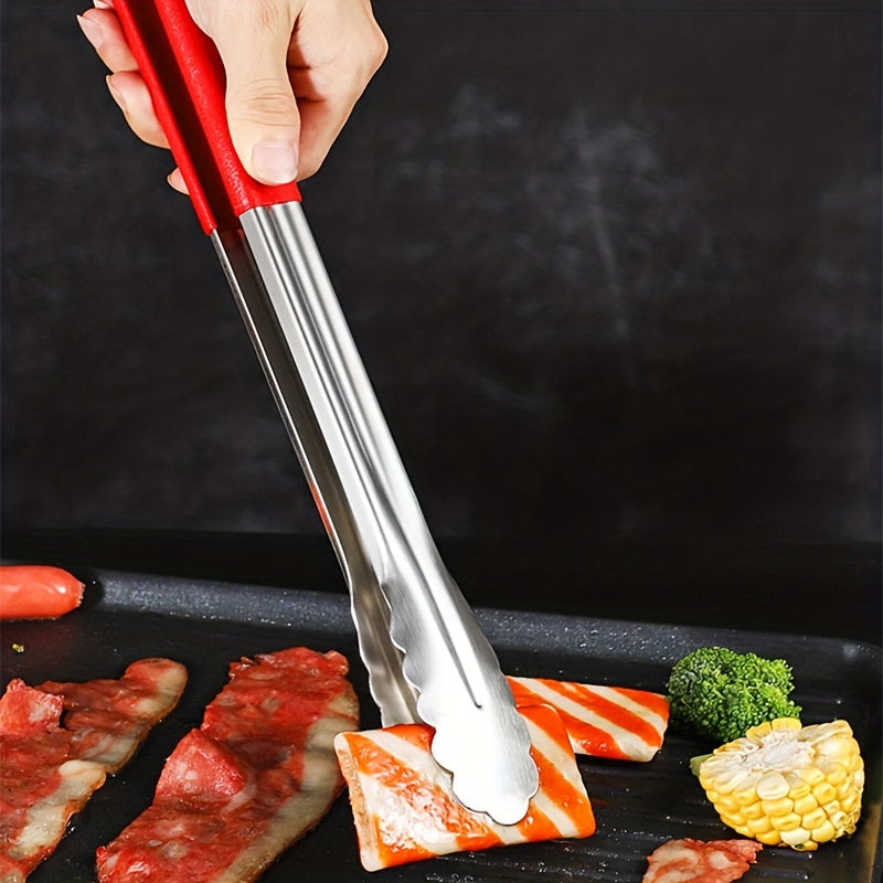 1 pc Stainless Steel Tongs for BBQ and serving. Non-slip and multi-functional. Great for grilling and buffet. Kitchen essential.