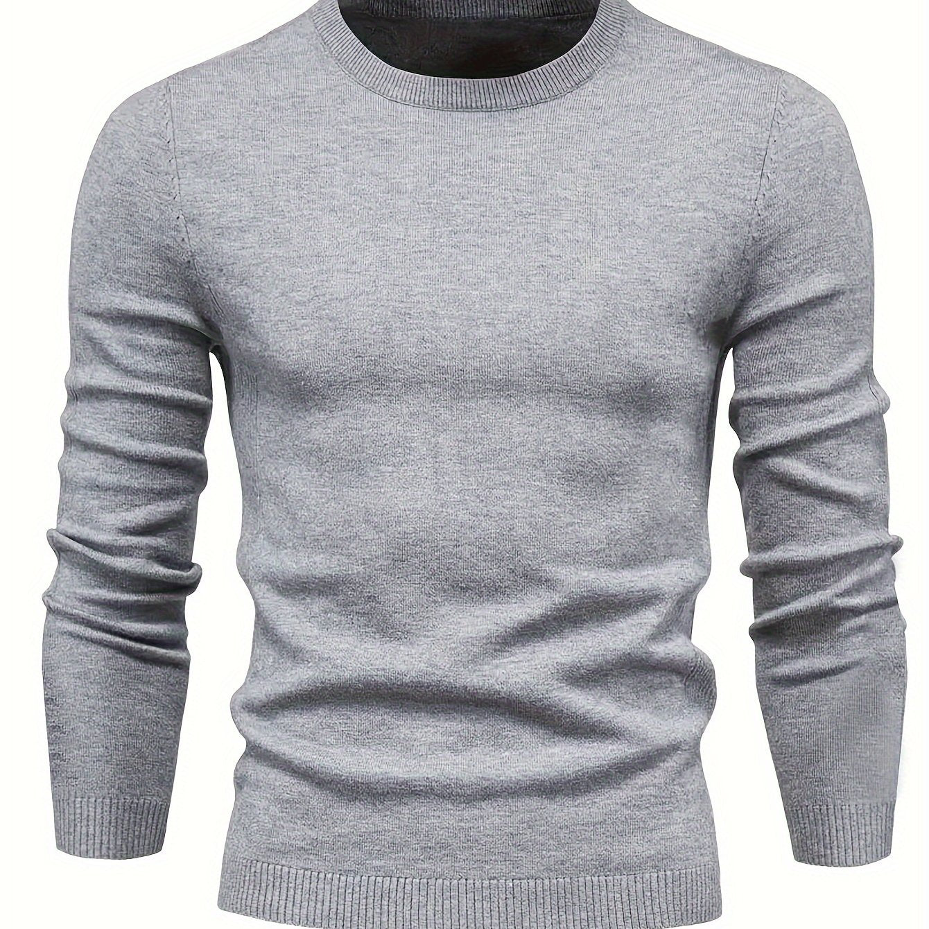 2024 Men's Solid Color Round Neck Pullover Knitted Sweater