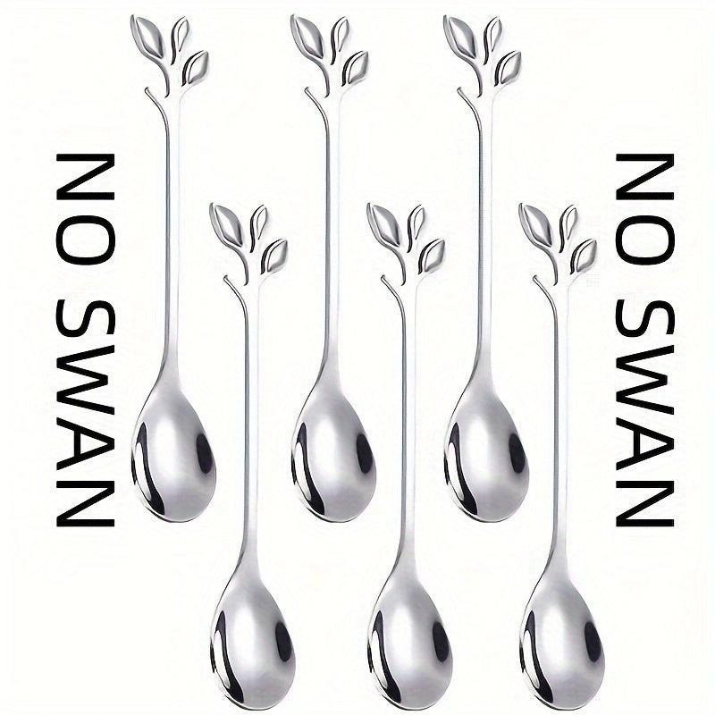 Top Pick! Set of 7 Includes 1 Zinc Alloy Swan Base with 6 Stainless Steel Leaf Coffee Spoon Forks. Mirror Polished Finish, Perfect for Restaurants, Families, and Parties. Durable and Reusable, Heavy-duty Base.