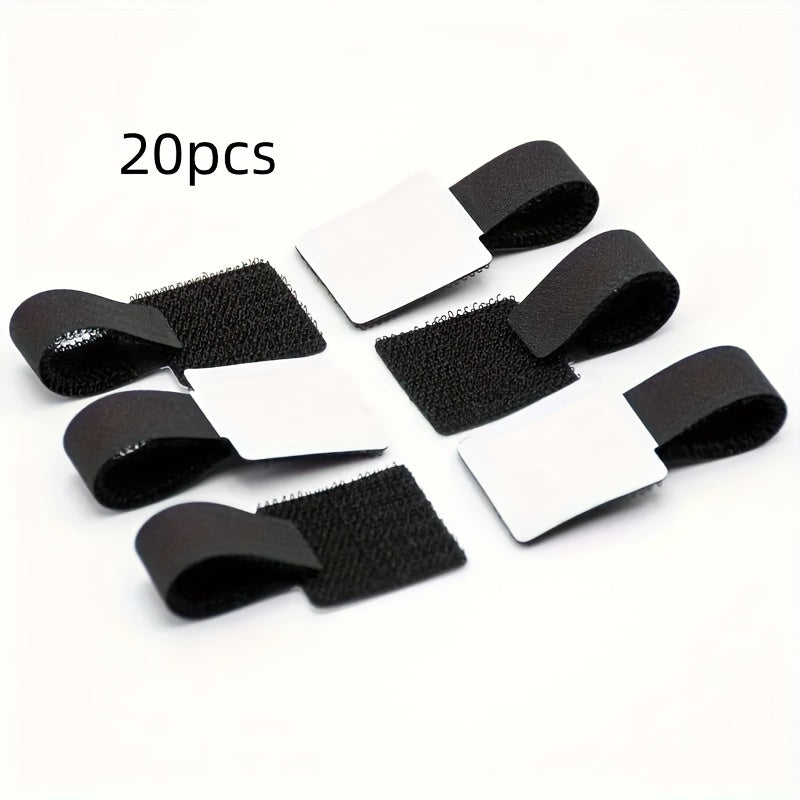 20 pieces of durable nylon cable management tape with easy-lock design for neat wire organization and scratch-resistant cord wraps.