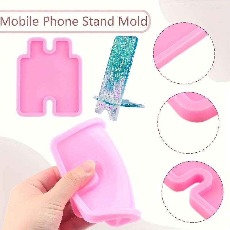 Silicone mold for making mobile phone stand resin casting, ideal for DIY crafts.