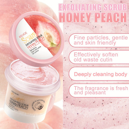 EEHOE Honey Peach Body Scrub Cream (3.53oz) - Deeply cleanses and exfoliates for soft skin. Suitable for all skin types. Contains glycerin.