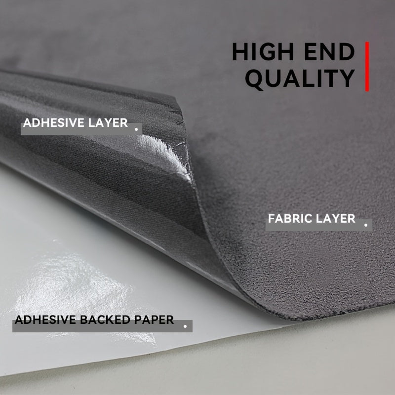 Soft gray suede material in a large self-adhesive velvet fabric sheet, perfect for car interior makeovers and DIY craft projects. Luxurious texture with a plush surface, ideal for