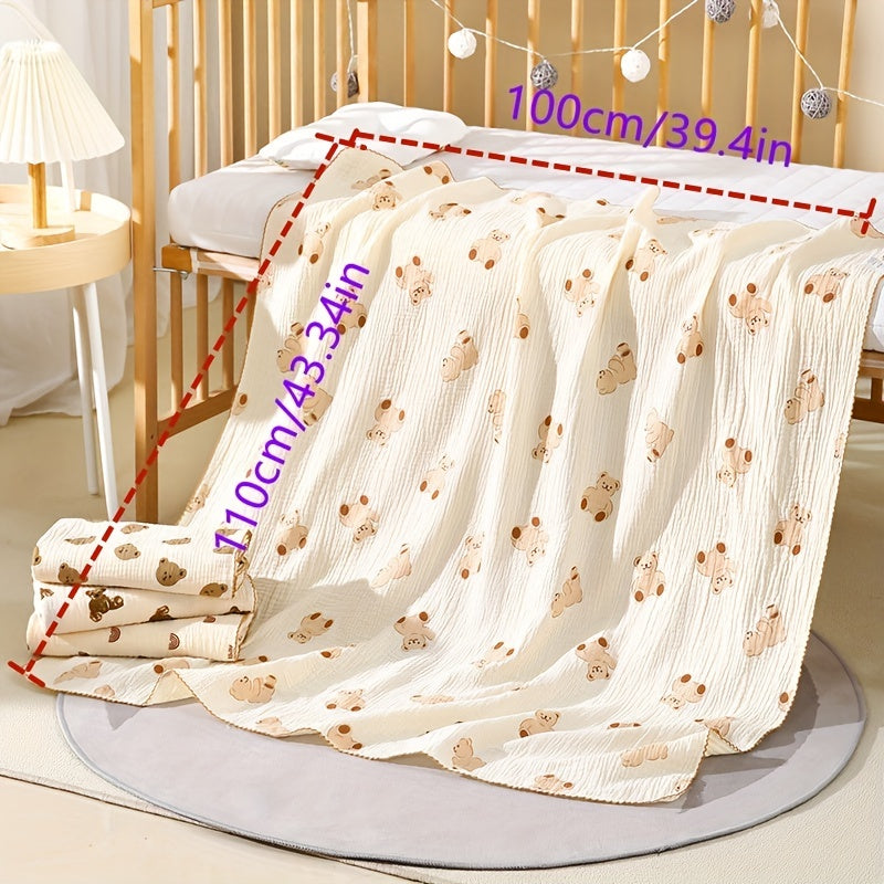 Keep your baby cozy and comfortable with our double-layer quilted gauze baby blanket. Made of pure cotton, this breathable blanket is perfect for spring and autumn outings. Featuring a cute bear animal cartoon design, this infant blanket also makes a