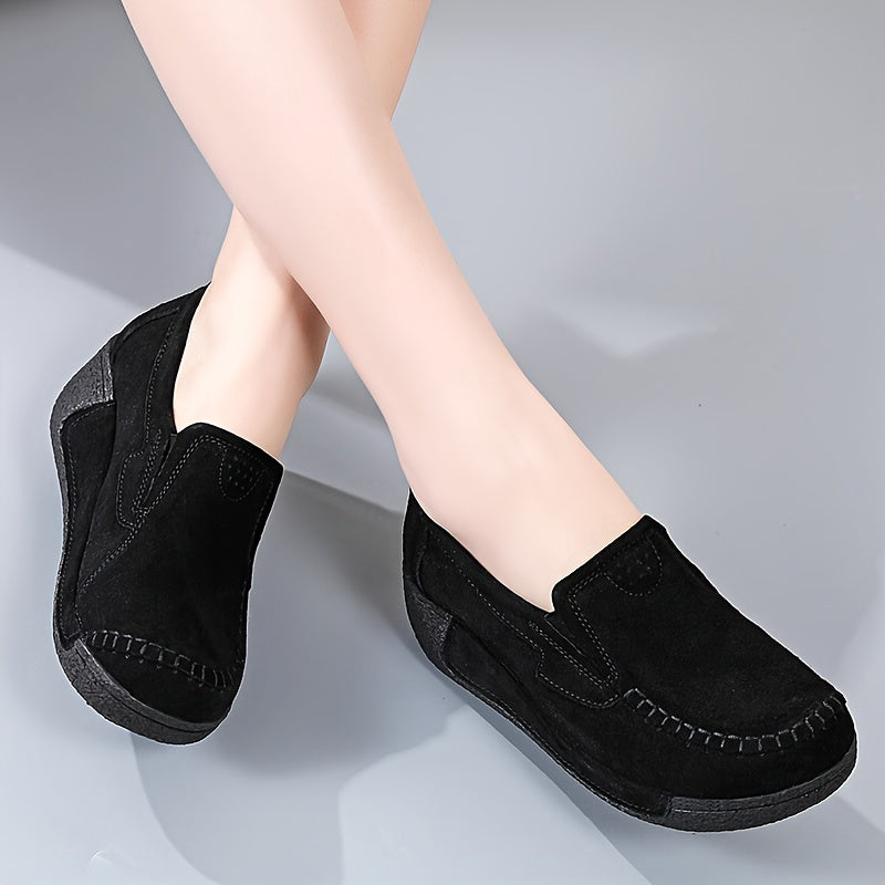 Women's slip-on platform loafers for stylish and comfortable outdoor walking.