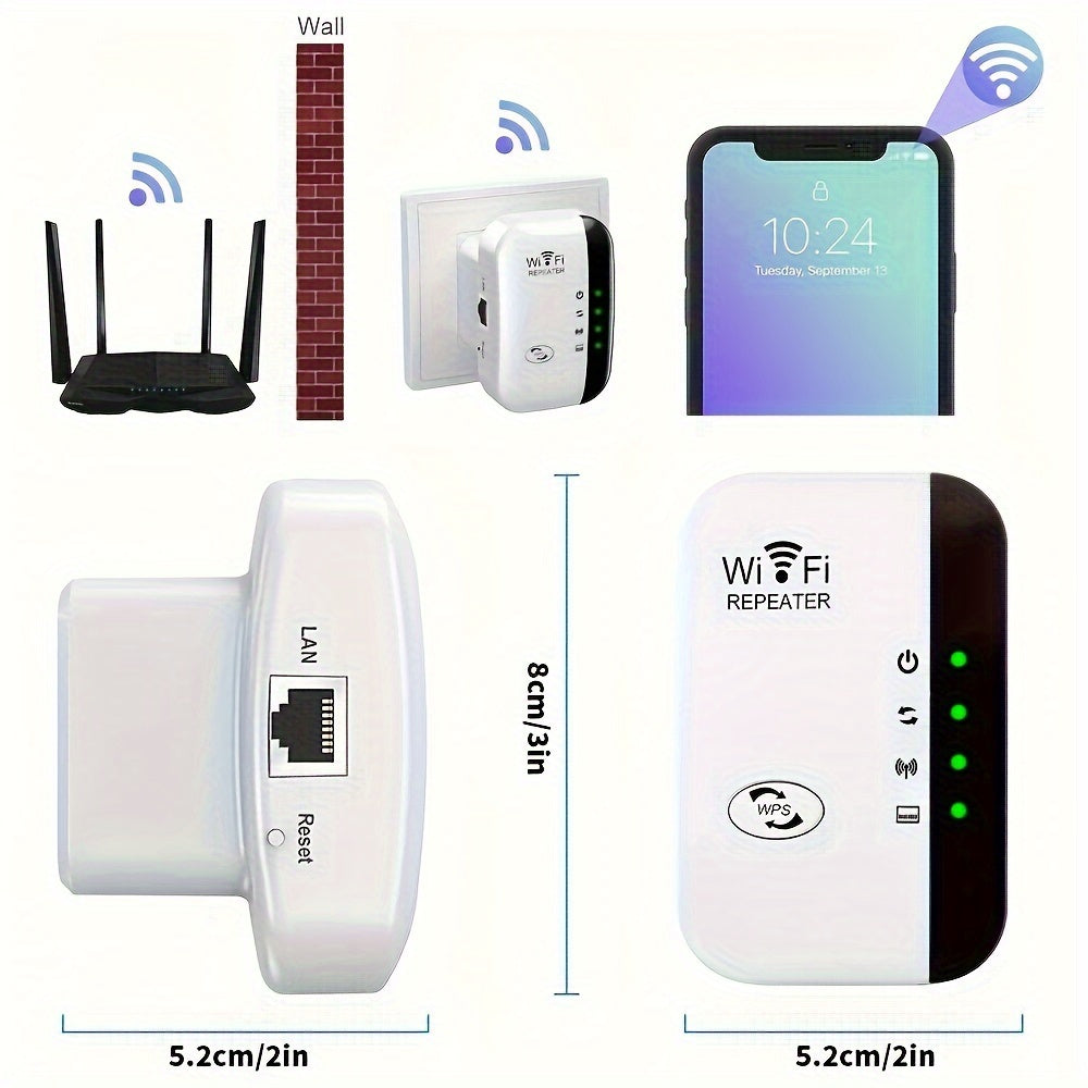 Momotor WiFi Extender boosts signal for home and office, easy setup with Ethernet port, ideal for coffee shops and more.