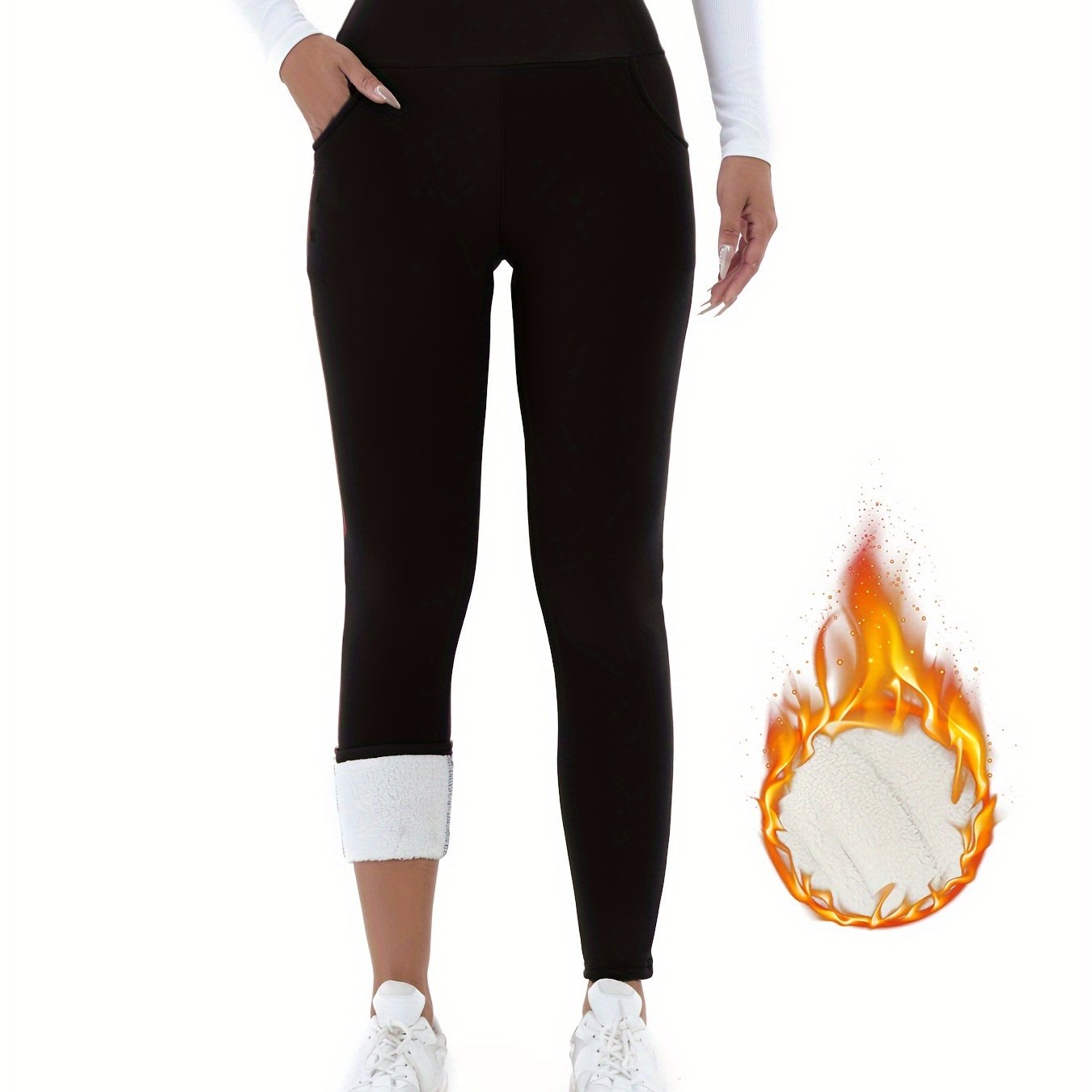 High-waist fleece-lined leggings for women with pockets are cozy, stretchy, and warm. Ideal for fall and winter comfort.