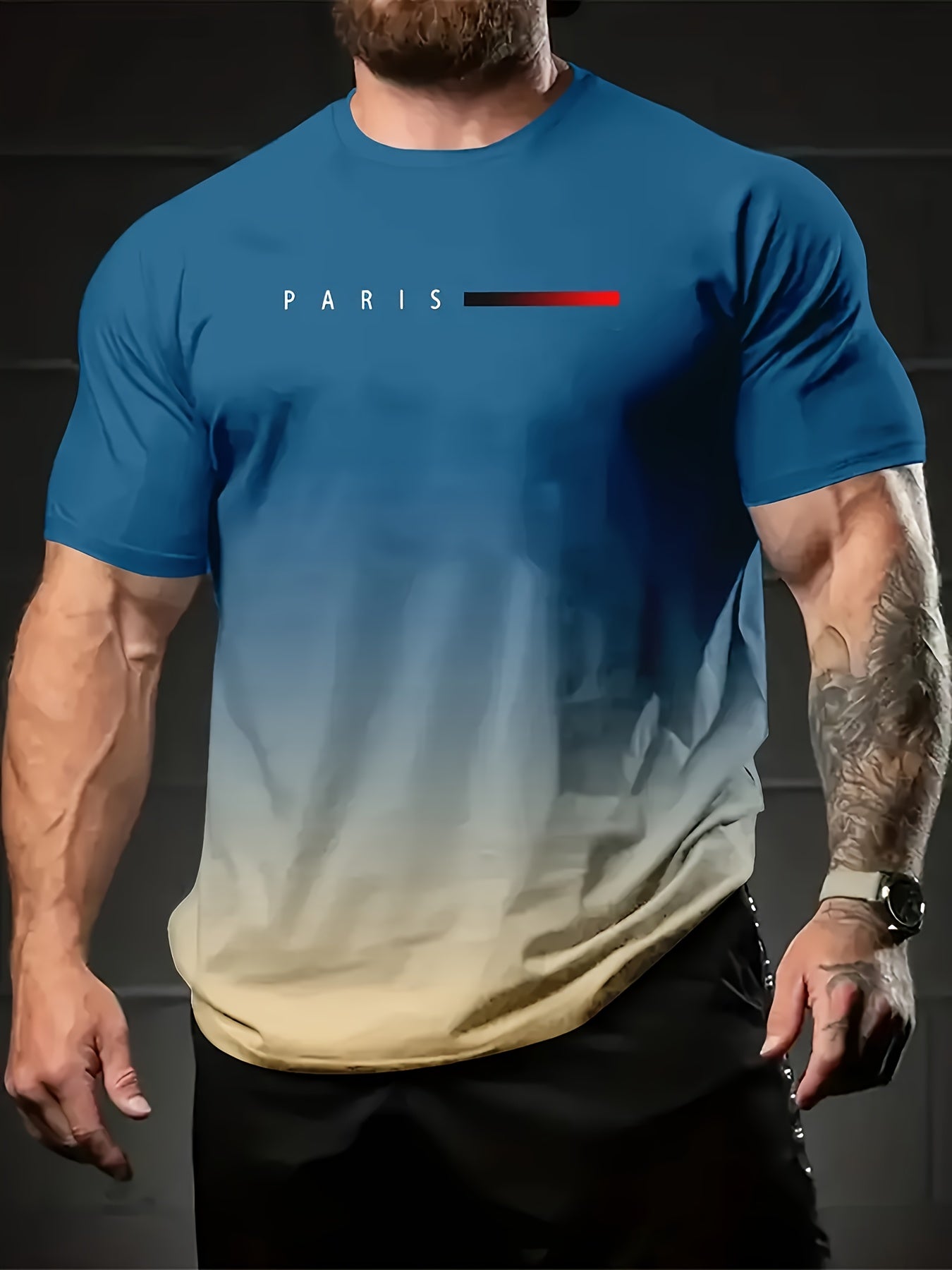 5-piece pack of colorful gradient short sleeve crew neck t-shirts for men. Summer casual comfort tee with letter print. Ideal gift idea.