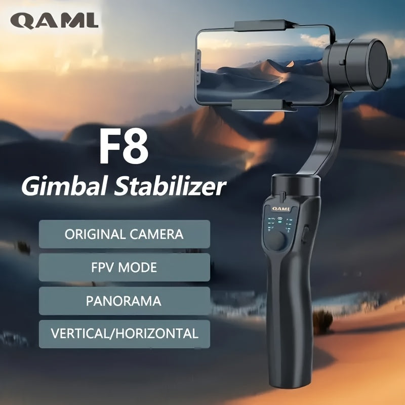 QAML Portable 3-Axis Smartphone Gimbal with Tripod, 8-hour battery, wireless charging, compatible with iPhone/Android, ABS material, 2500mAh lithium battery, ideal for sports, travel, VLOGs.