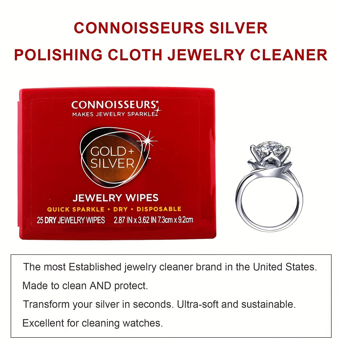 Portable jewelry cleaning wipes for deoxidizing and polishing precious metal jewelry, available in golden and silvery colors.