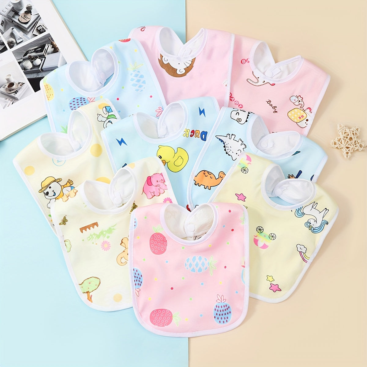 Set of 5 Crystal Velvet U-Shaped Waterproof Baby Bibs with Rice Pocket