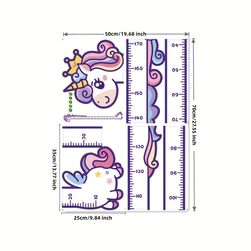 Unicorn giraffe dinosaur height wall sticker, creative cartoon measuring ruler, self-adhesive decoration.