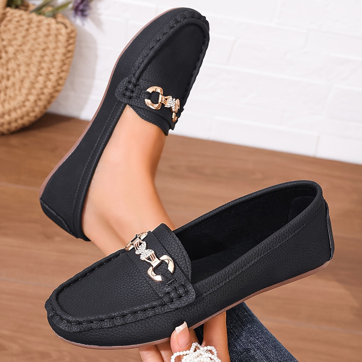 Womens Fashion Slip-On Shoes with Butterfly Decoration and Diamond Strap