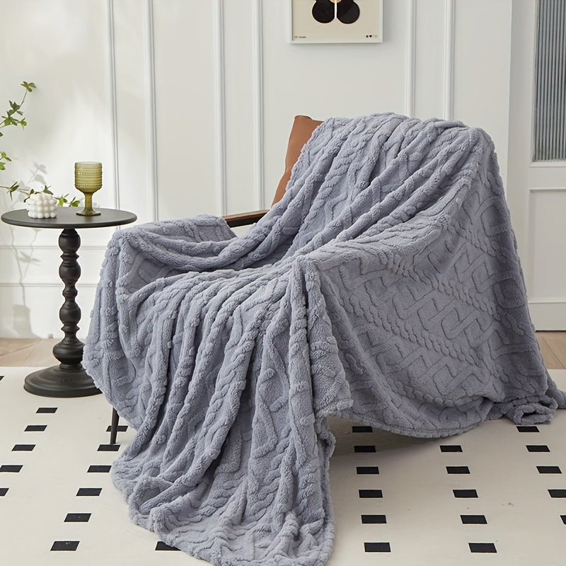 Vintage Style Milk Velvet Throw Blanket - 1 Piece, Soft and Cozy All-Season, Machine Washable, Geometric Stripe Design, 100% Polyester, Space Theme, 200-250gsm, Perfect for Bed, Sofa, or Camping - Grey