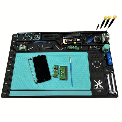 Silicone/PVC Soldering Mat Set with Anti-slip Insulation and Magnetic Heat Resistant Properties for Workbench Maintenance Tools.