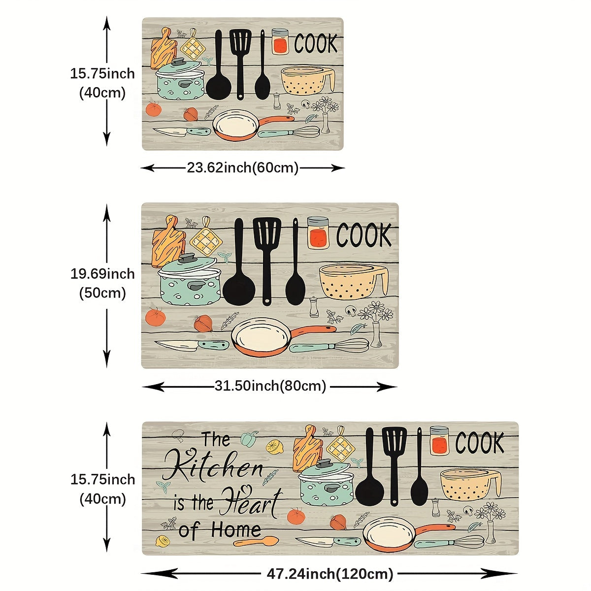 1pc Modern Polyester Kitchen Mat with Cutlery & Letter Graphics - Machine Washable Rectangular Floor Mat for Kitchen/Home Decor, Featuring "The Kitchen's the Heart of the Home" Theme. Perfect for Kitchen Rugs!