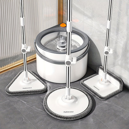 Spin Mop and Bucket System with Three Mop Heads and Washable Microfiber Pads.