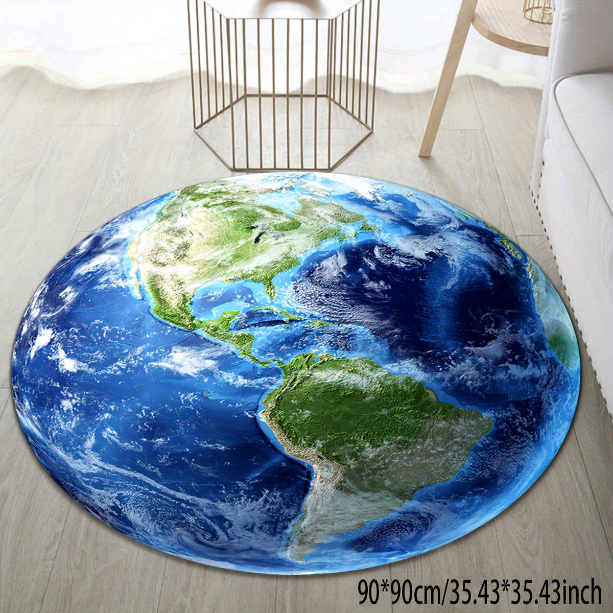 Round Earth Rug with Creative Design - Made from Durable Viscose, Low Pile, Machine Washable, Ideal for Kids and Home Decor - Available in 59.99cm and 89.99cm Sizes for 59.99 USD