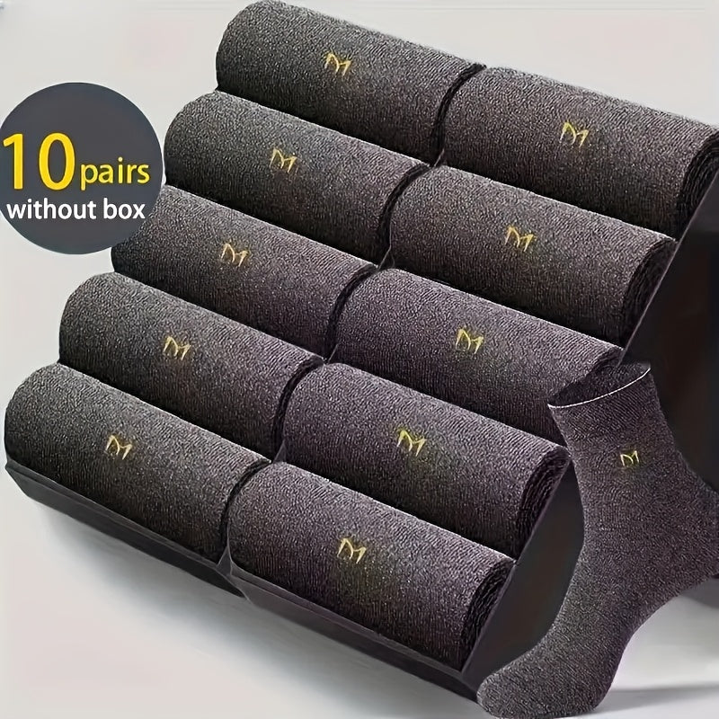 10 pairs of men's breathable mesh dress socks, soft, comfortable, and odor-resistant for all seasons, fits US sizes 9-11.