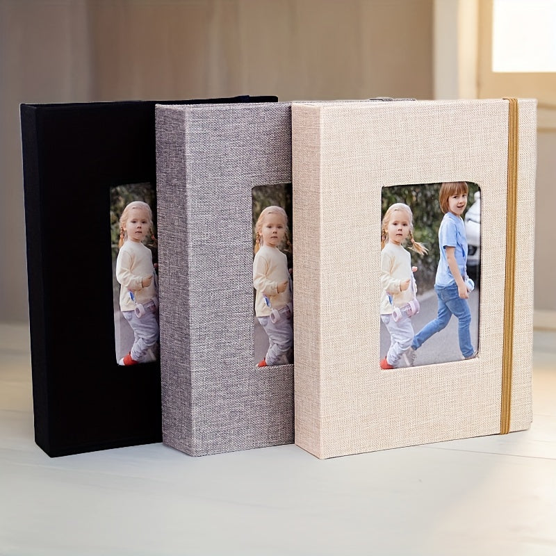 Linen Photo Album with Front Window - 10.01X15.01cm, Acid-Free, 26 Pages, Holds 52 Photos - Ideal for Kids, Weddings, and Family Memories