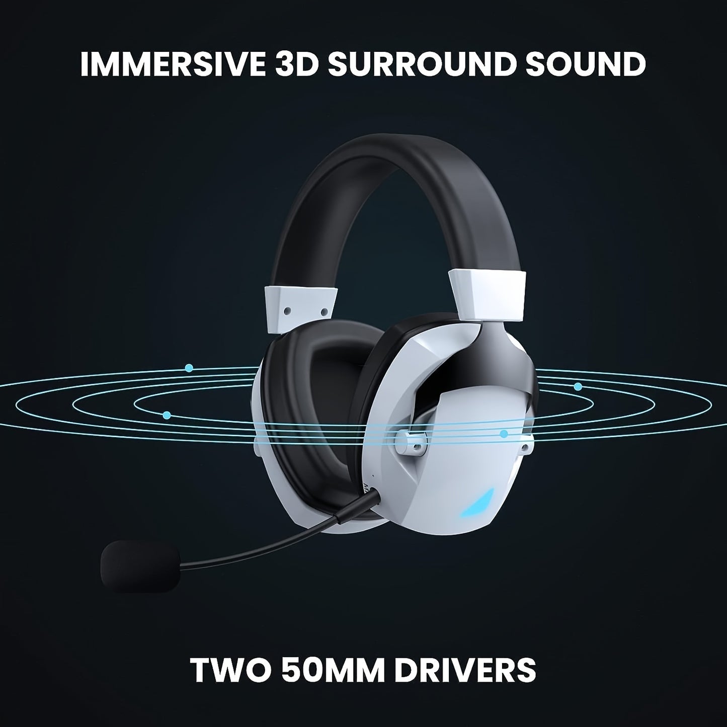 Wireless gaming headset with detachable mic, 3 connectivity modes, 1200mAh battery (48 hrs playtime), low latency & noise isolation - Ideal holiday gift.