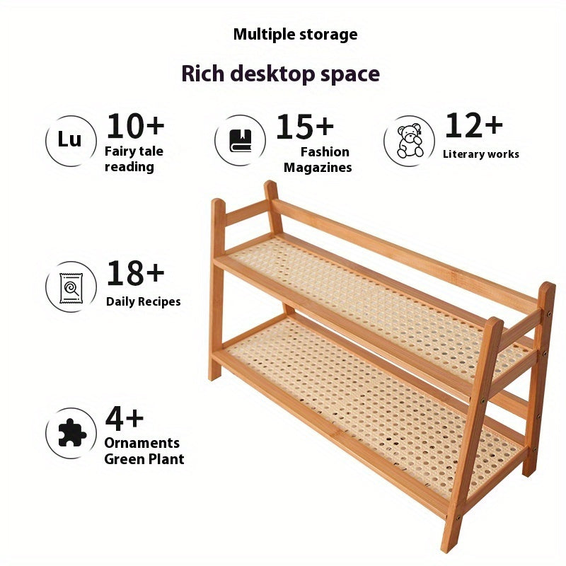 Multi-functional Bamboo Bookshelf and Desk Organizer with Flower Stand and Cup Holder - Perfect for Home and Office Use, Comes in 2 Sizes for Versatile Storage Options