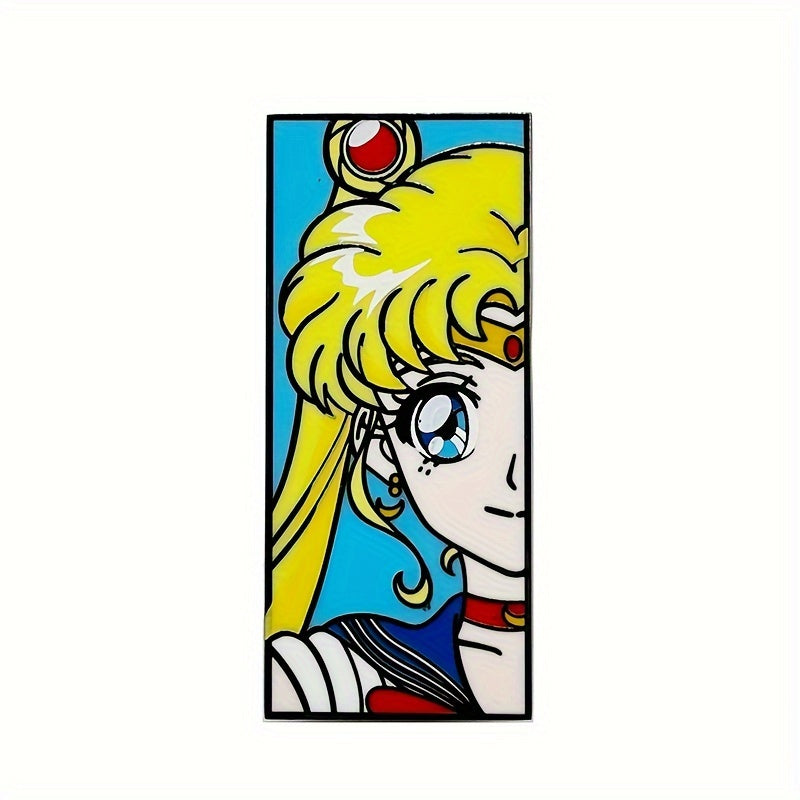 Colorful enamel pin badge with an anime cartoon design for clothing and backpack accessories.