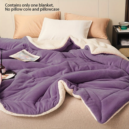 Taro Purple Blanket - Double Layer Milk Fleece with Lamb Fleece Press Line, Perfect for Casual Use, Throw, or Lunch Breaks