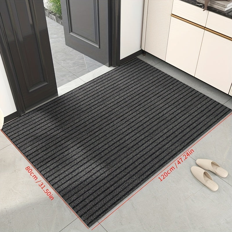 This durable and dust-resistant floor mat features a striped design, making it a stylish addition to any outdoor entrance or front porch. The waterproof and non-slip material ensures safety, while the mat's durability and easy-to-clean qualities make it