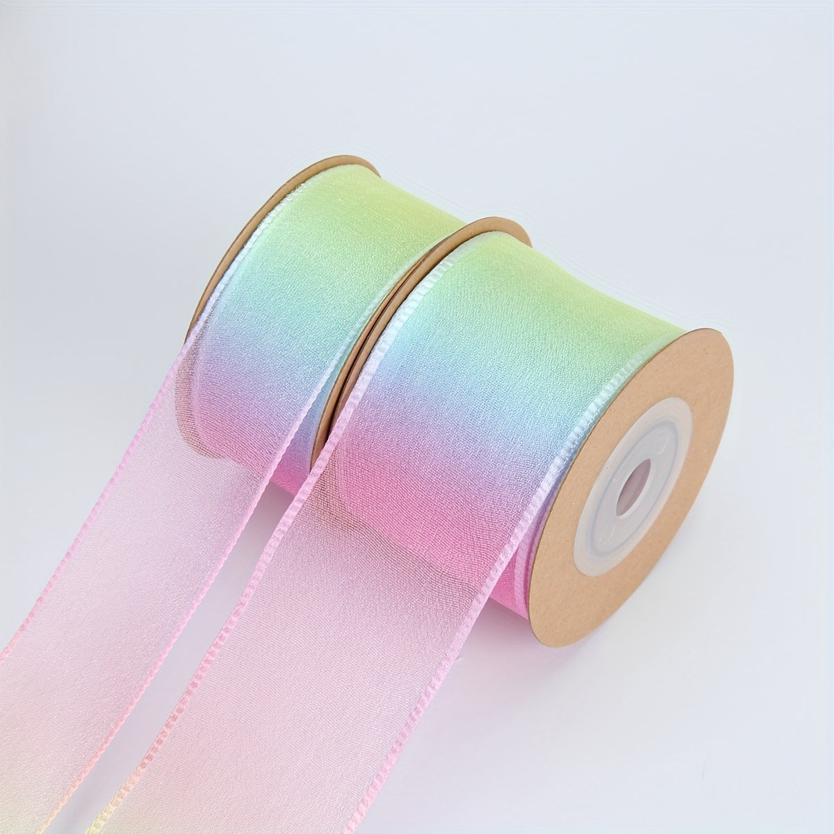 1 roll of rainbow gradient transparent organza ribbon for DIY cake packaging, gift wrapping, and party decoration