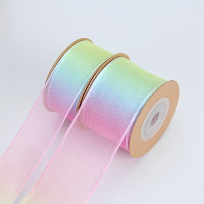 1 roll of rainbow gradient transparent organza ribbon for DIY cake packaging, gift wrapping, and party decoration